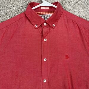Penguin Mens Shirt Small Red Short Sleeve Button Down Classic Fit Casual‎